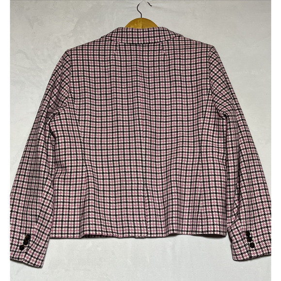 J Crew Campbell Blazer Womens XXL Pink Houndstooth Wool Blend Jacket Preppy 90s - Picture 2 of 13